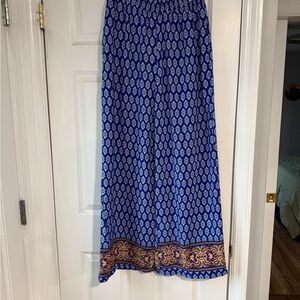 Francesca's Collections Blue and Gold Wide Leg Palazzo Pants